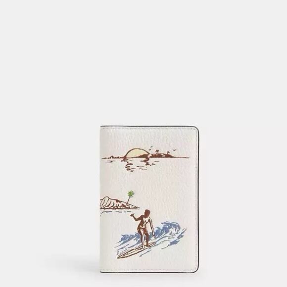 NWT Coach Leather ID Card Wallet Surf Print CBJ94 Chalk Multi - Picture 4 of 6